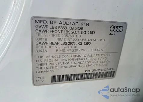 2014 Audi Q5 Premium Plus from USA, damaged, VIN WA1LFAFP6EA074430